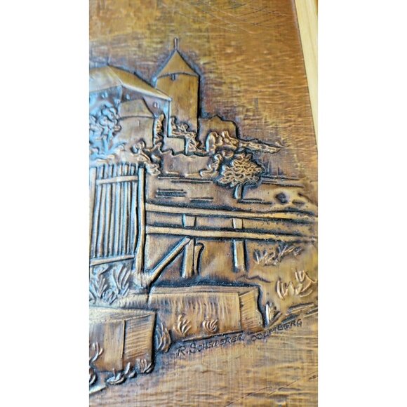 Embossed Brass Sheet Art Print Scene Mill in Colberg, Germany 10 1/4" x 14" - Picture 5 of 10